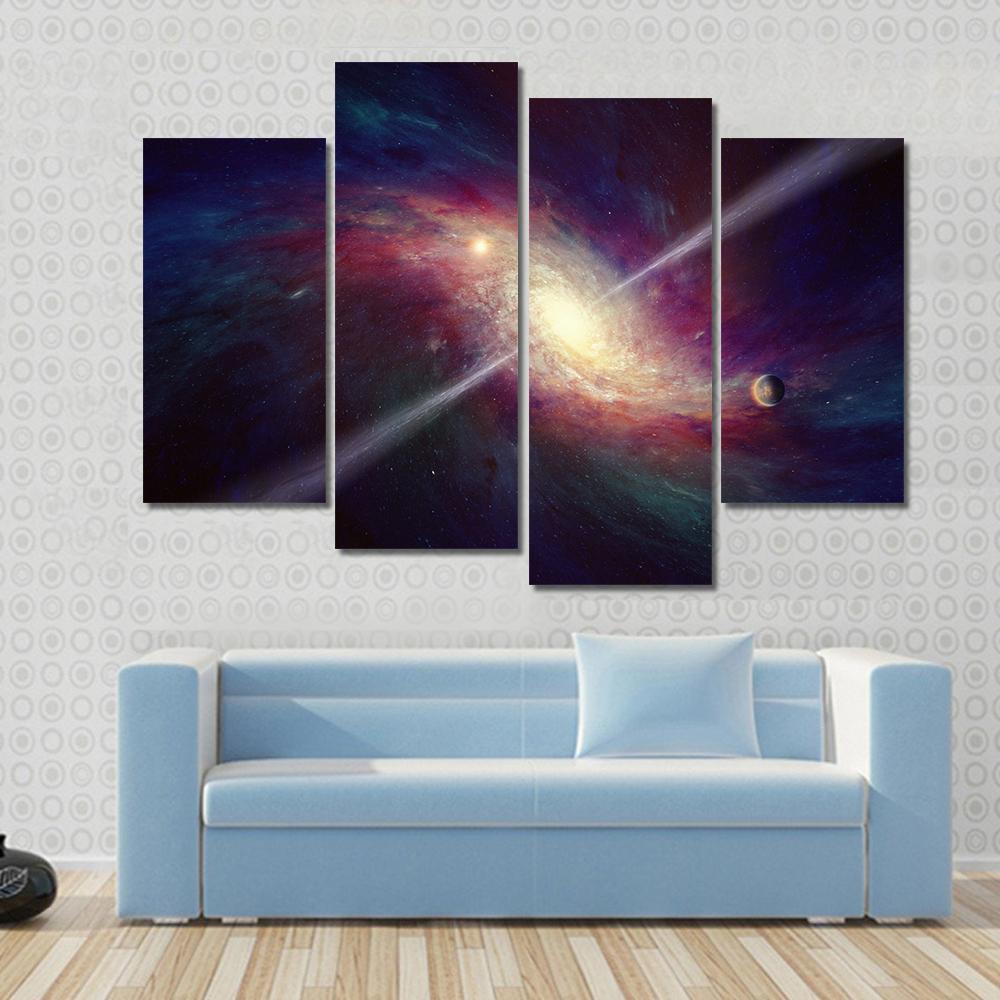 Twisted Galaxy Bright Quasar In Deep Space Canvas Wall Art-4 Pop-Gallery Wrap-50" x 32"-Tiaracle