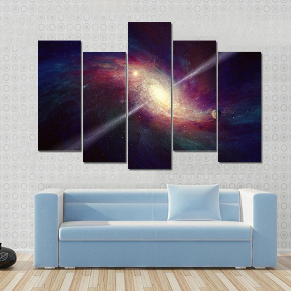 Twisted Galaxy Bright Quasar In Deep Space Canvas Wall Art-5 Pop-Gallery Wrap-47" x 32"-Tiaracle