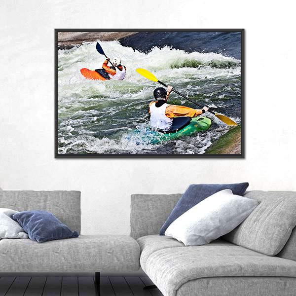 Two Active Kayakers Canvas Wall Art-1 Piece-Floating Frame-24" x 16"-Tiaracle