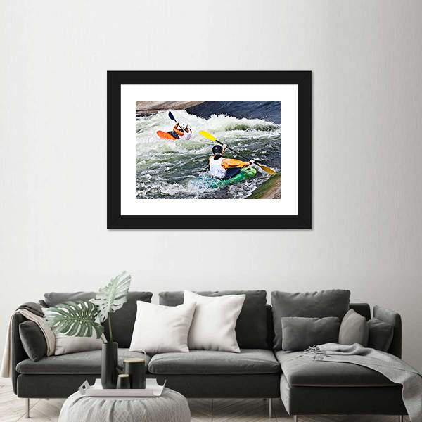 Two Active Kayakers Canvas Wall Art-1 Piece-Framed Print-20" x 16"-Tiaracle