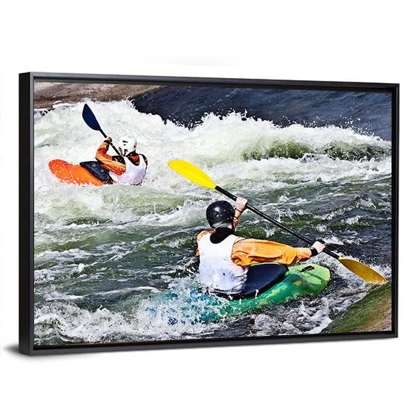 Two Active Kayakers Canvas Wall Art-3 Horizontal-Gallery Wrap-25" x 16"-Tiaracle