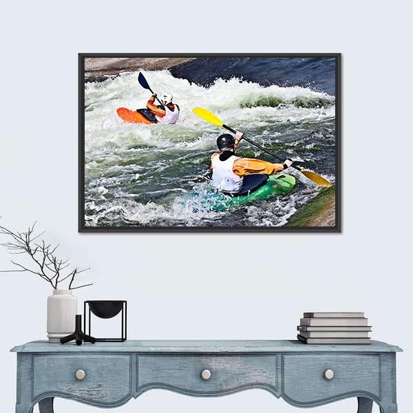 Two Active Kayakers Canvas Wall Art-3 Horizontal-Gallery Wrap-25" x 16"-Tiaracle