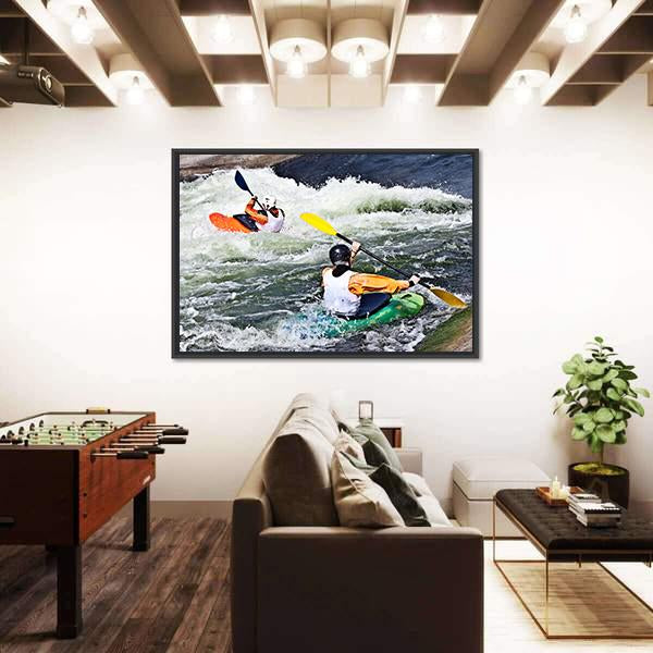 Two Active Kayakers Canvas Wall Art-3 Horizontal-Gallery Wrap-25" x 16"-Tiaracle