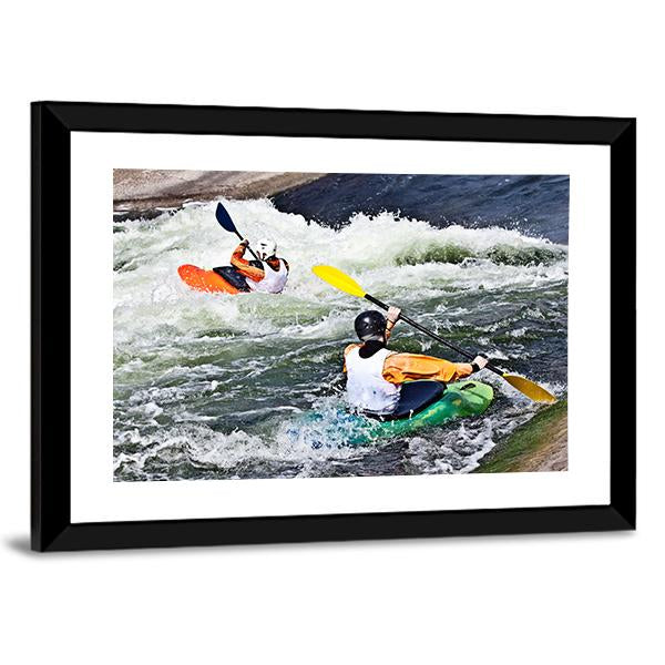 Two Active Kayakers Canvas Wall Art-3 Horizontal-Gallery Wrap-25" x 16"-Tiaracle