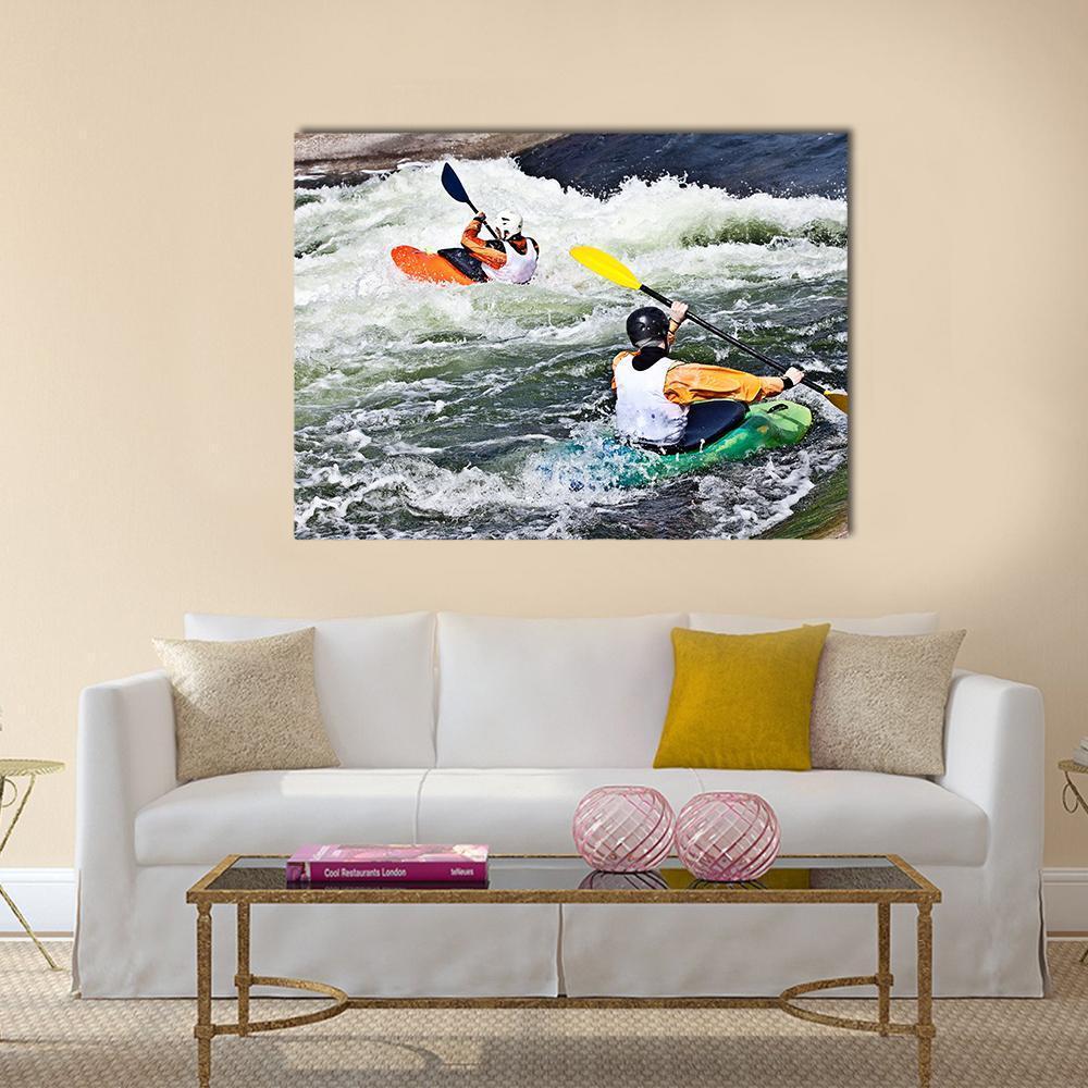 Two Active Kayakers Canvas Wall Art-1 Piece-Gallery Wrap-48" x 32"-Tiaracle