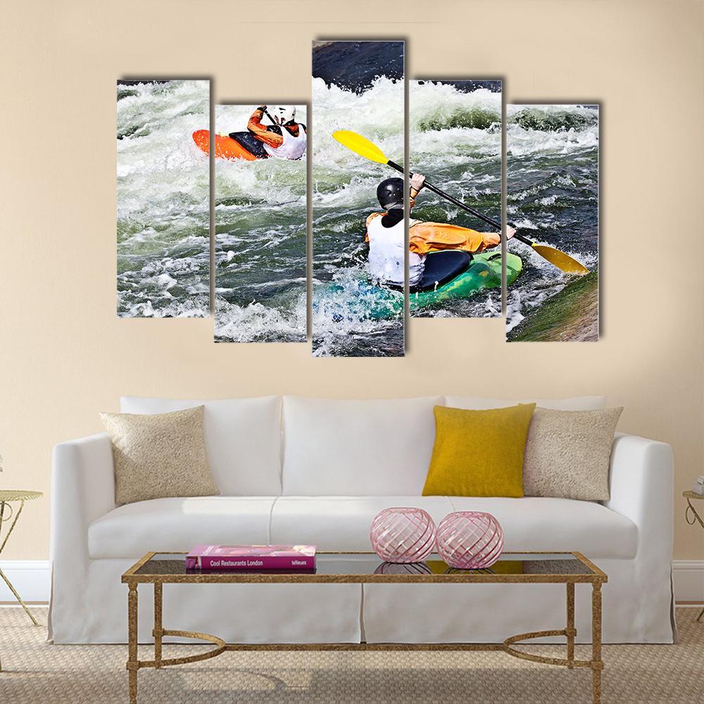 Two Active Kayakers Canvas Wall Art-5 Pop-Gallery Wrap-47" x 32"-Tiaracle