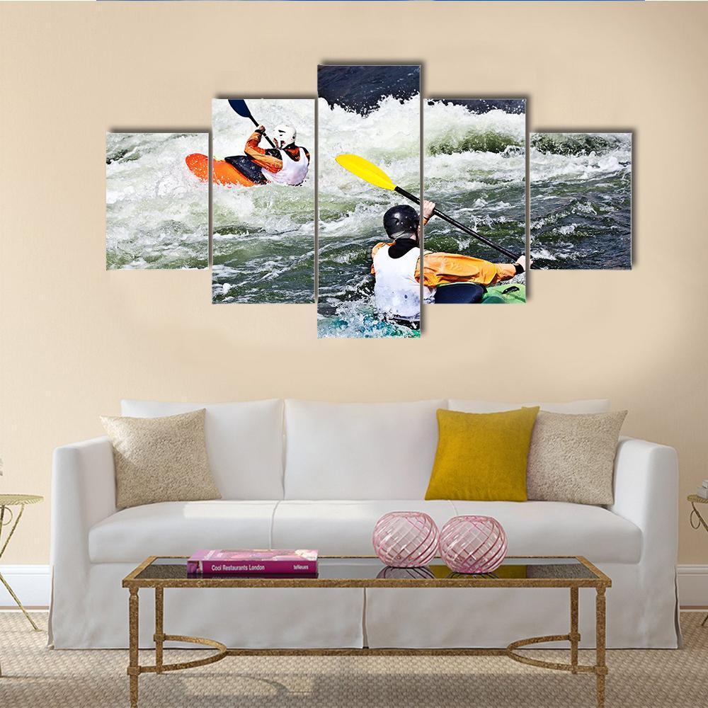 Two Active Kayakers Canvas Wall Art-5 Star-Gallery Wrap-62" x 32"-Tiaracle