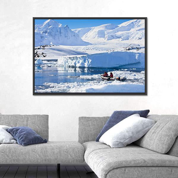 Two Men In The Boat In Antarctica Canvas Wall Art-1 Piece-Floating Frame-24" x 16"-Tiaracle