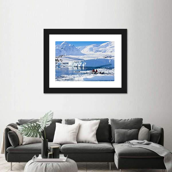 Two Men In The Boat In Antarctica Canvas Wall Art-1 Piece-Framed Print-20" x 16"-Tiaracle