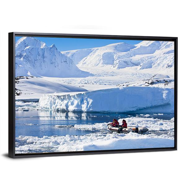 Two Men In The Boat In Antarctica Canvas Wall Art-3 Horizontal-Gallery Wrap-25" x 16"-Tiaracle