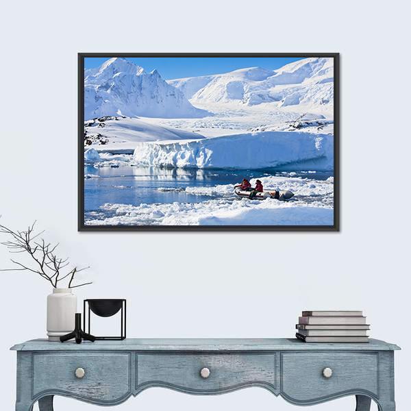 Two Men In The Boat In Antarctica Canvas Wall Art-3 Horizontal-Gallery Wrap-25" x 16"-Tiaracle