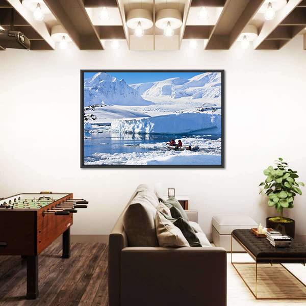 Two Men In The Boat In Antarctica Canvas Wall Art-3 Horizontal-Gallery Wrap-25" x 16"-Tiaracle