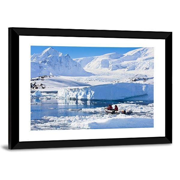 Two Men In The Boat In Antarctica Canvas Wall Art-3 Horizontal-Gallery Wrap-25" x 16"-Tiaracle