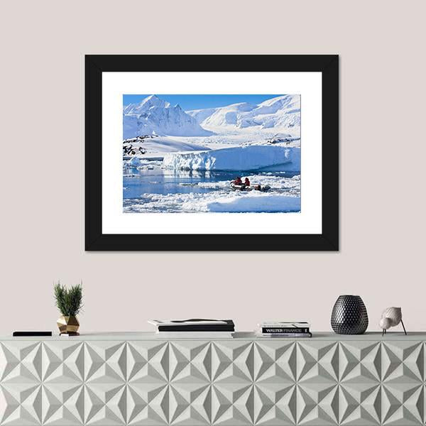 Two Men In The Boat In Antarctica Canvas Wall Art-3 Horizontal-Gallery Wrap-25" x 16"-Tiaracle