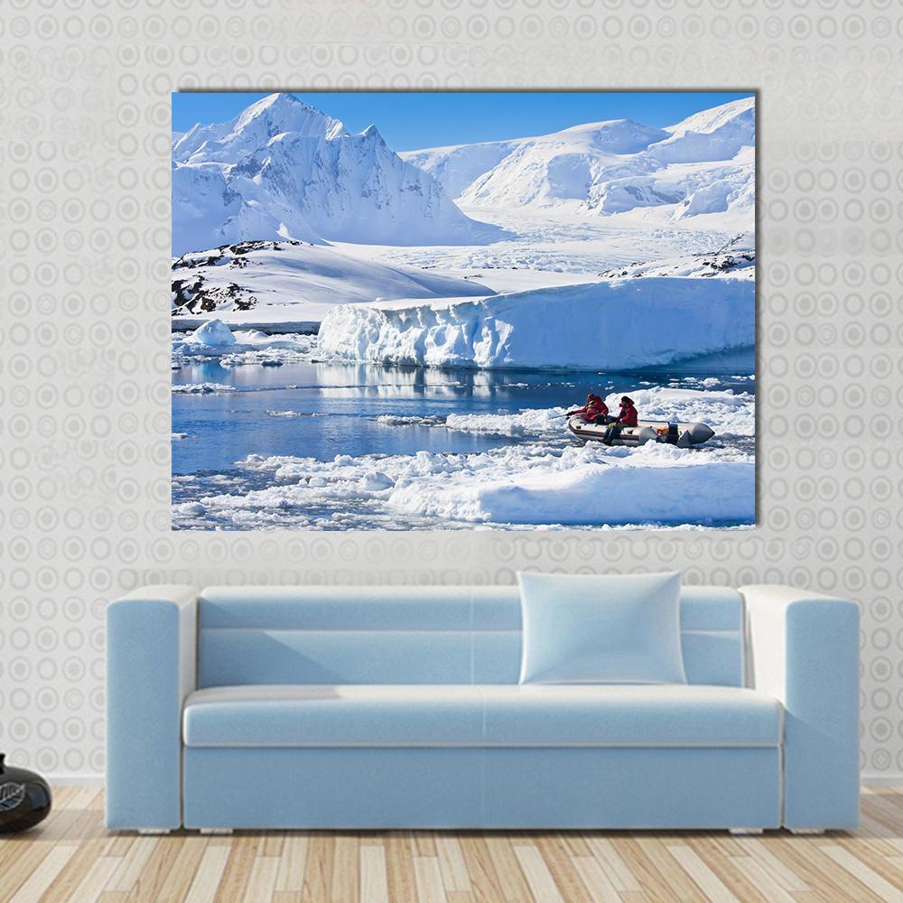 Two Men In The Boat In Antarctica Canvas Wall Art-1 Piece-Gallery Wrap-48" x 32"-Tiaracle