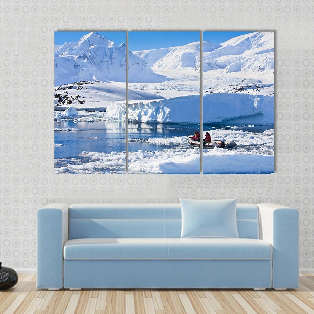 Two Men In The Boat In Antarctica Canvas Wall Art-3 Horizontal-Gallery Wrap-37" x 24"-Tiaracle