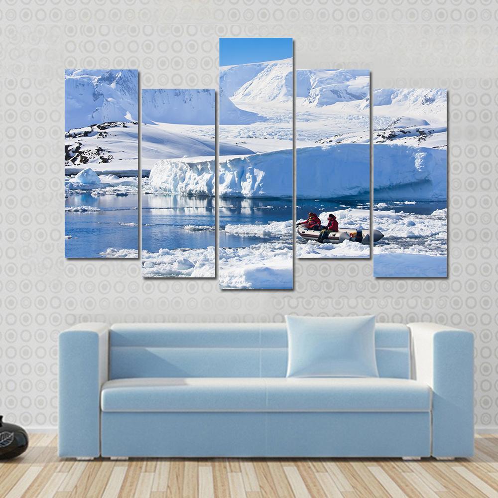 Two Men In The Boat In Antarctica Canvas Wall Art-5 Pop-Gallery Wrap-47" x 32"-Tiaracle