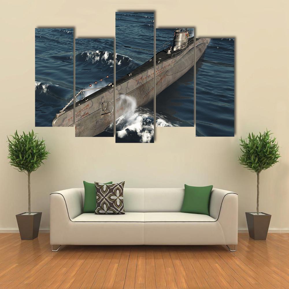 U99-German Submarine From Worldwar II Canvas Wall Art-5 Pop-Gallery Wrap-47" x 32"-Tiaracle