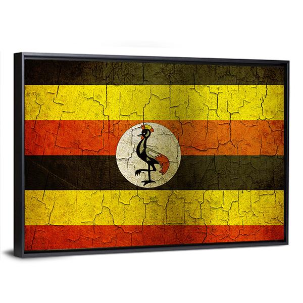 Uganda Flag On A Cracked Grunge Canvas Wall Art-3 Horizontal-Gallery Wrap-25" x 16"-Tiaracle