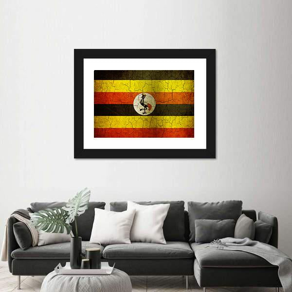 Uganda Flag On A Cracked Grunge Canvas Wall Art-3 Horizontal-Gallery Wrap-25" x 16"-Tiaracle