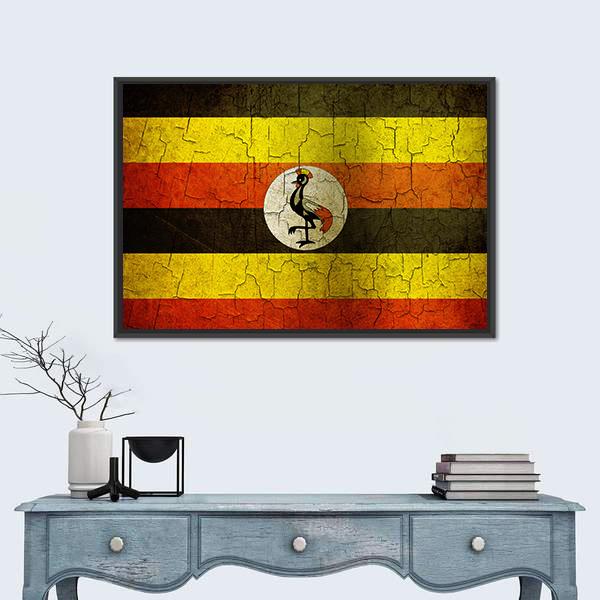 Uganda Flag On A Cracked Grunge Canvas Wall Art-3 Horizontal-Gallery Wrap-25" x 16"-Tiaracle