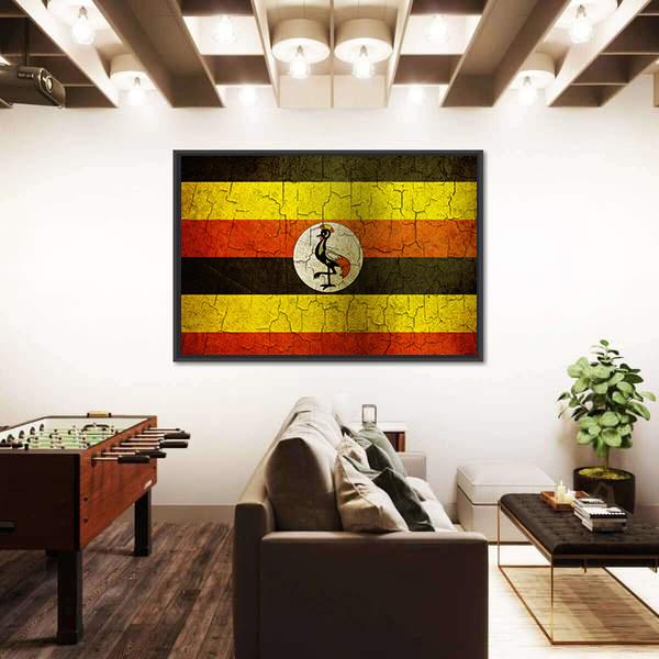 Uganda Flag On A Cracked Grunge Canvas Wall Art-3 Horizontal-Gallery Wrap-25" x 16"-Tiaracle