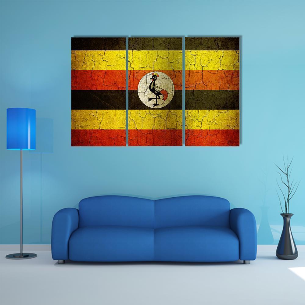 Uganda Flag On A Cracked Grunge Canvas Wall Art-3 Horizontal-Gallery Wrap-37" x 24"-Tiaracle