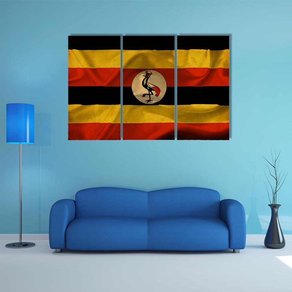 Uganda Waving Flag Canvas Wall Art-3 Horizontal-Gallery Wrap-37" x 24"-Tiaracle