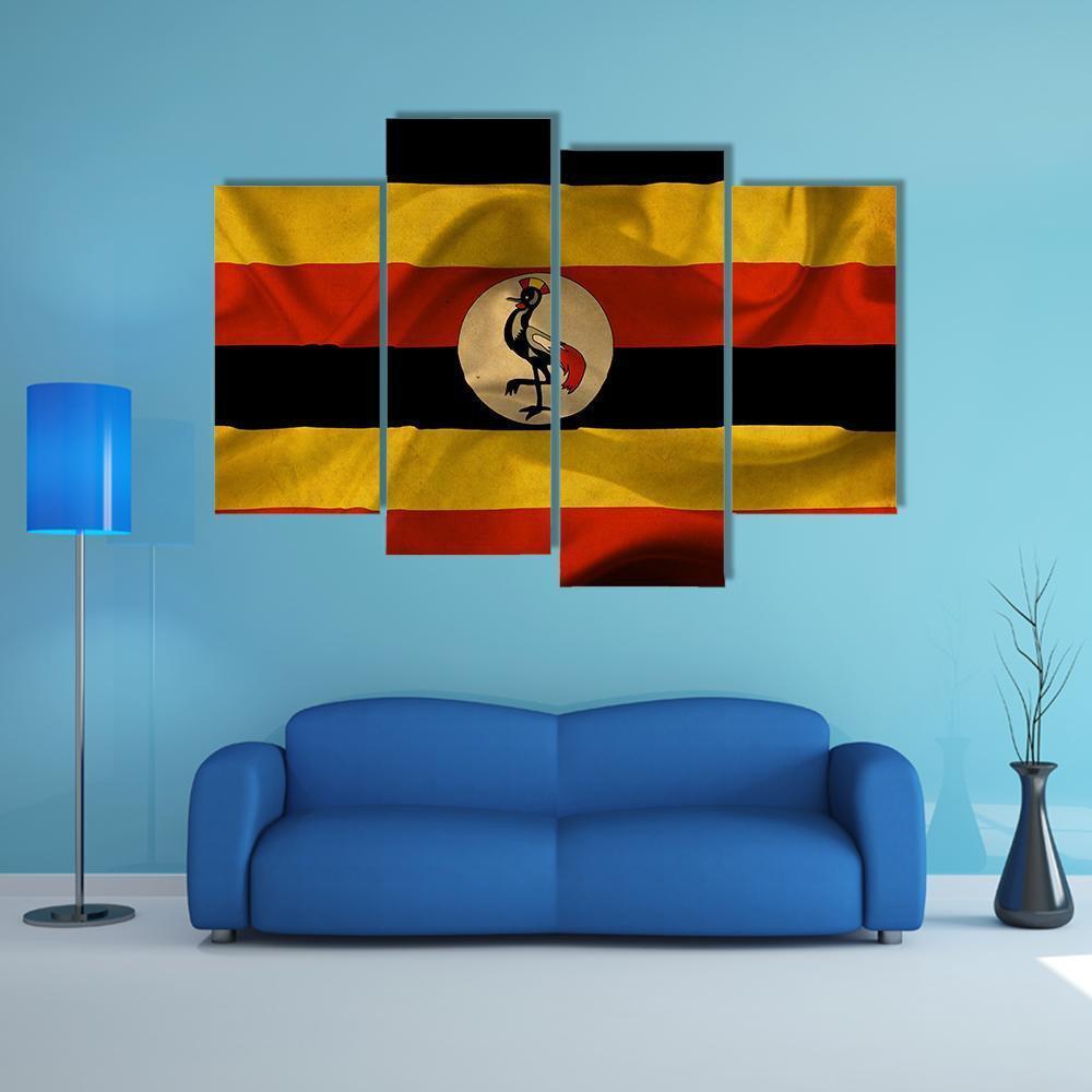 Uganda Waving Flag Canvas Wall Art-4 Pop-Gallery Wrap-50" x 32"-Tiaracle