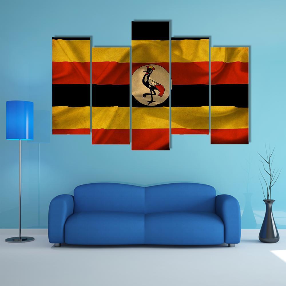 Uganda Waving Flag Canvas Wall Art-5 Pop-Gallery Wrap-47" x 32"-Tiaracle