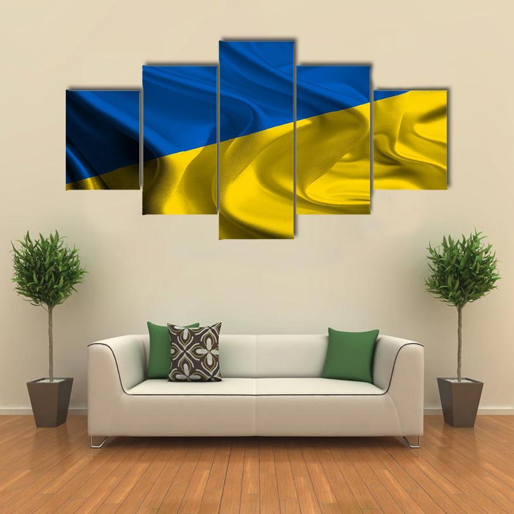 Ukraine Flag Canvas Wall Art-5 Star-Gallery Wrap-62" x 32"-Tiaracle