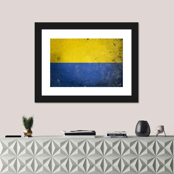 Ukraine On Vintage Grunge Texture Canvas Wall Art-3 Horizontal-Gallery Wrap-25" x 16"-Tiaracle
