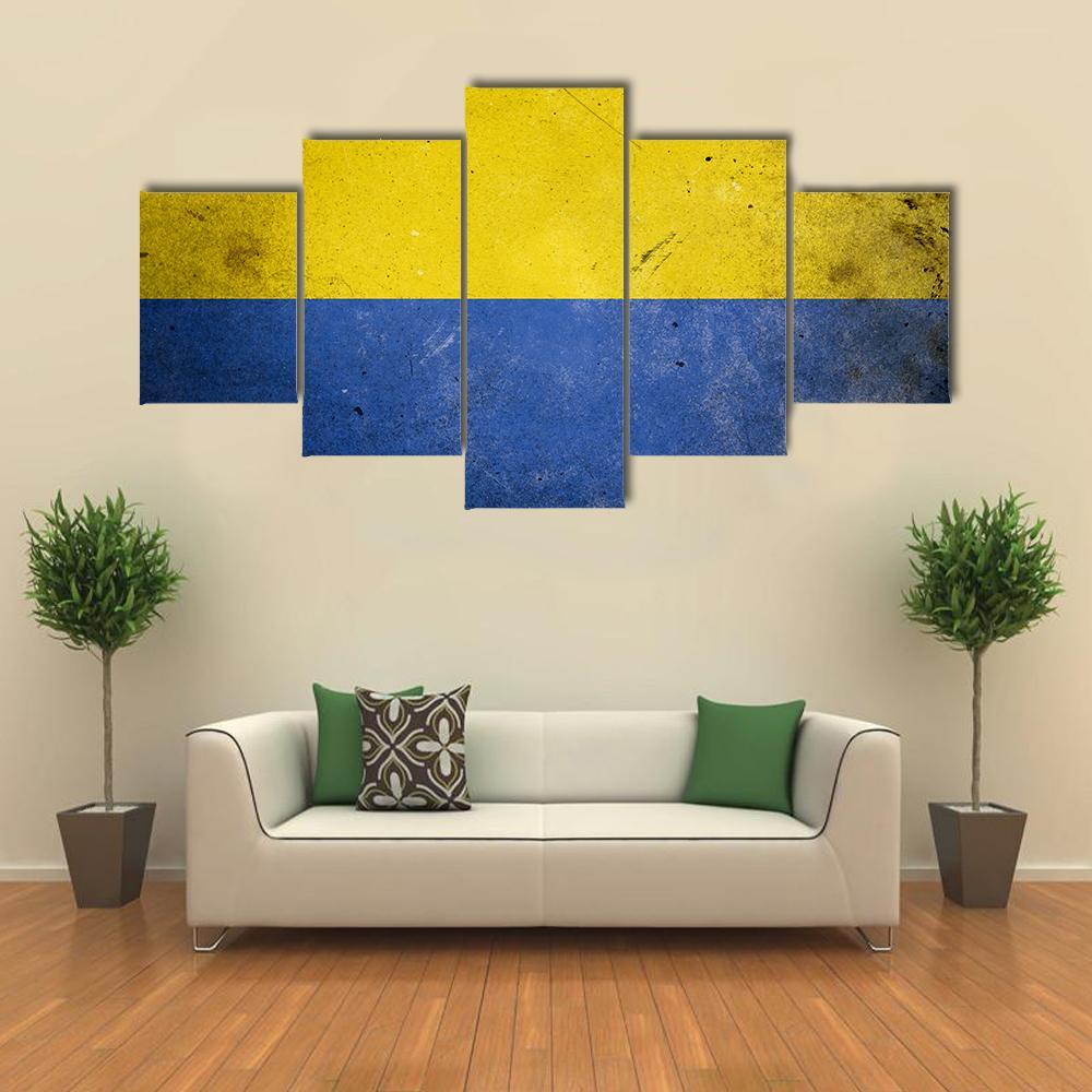 Ukraine On Vintage Grunge Texture Canvas Wall Art-5 Star-Gallery Wrap-62" x 32"-Tiaracle