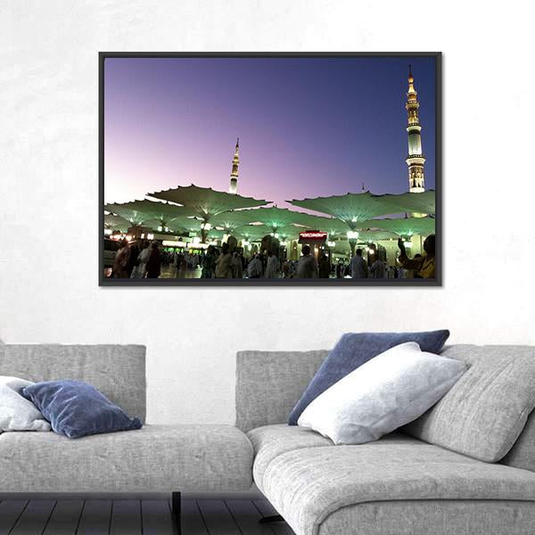 Umbrellas At An-Nabawi Mosque In Medinah Canvas Wall Art-1 Piece-Floating Frame-24" x 16"-Tiaracle