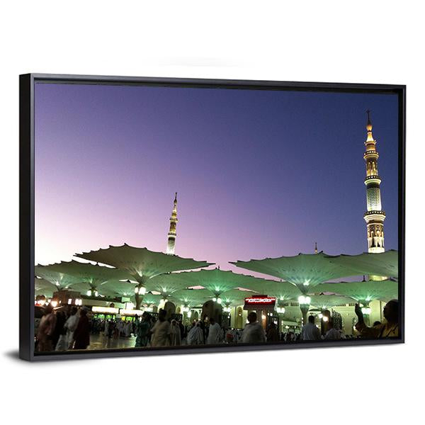 Umbrellas At An-Nabawi Mosque In Medinah Canvas Wall Art-3 Horizontal-Gallery Wrap-25" x 16"-Tiaracle