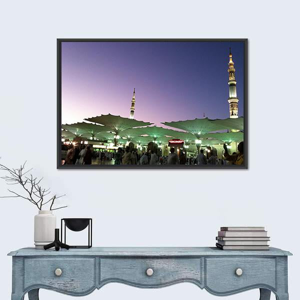 Umbrellas At An-Nabawi Mosque In Medinah Canvas Wall Art-3 Horizontal-Gallery Wrap-25" x 16"-Tiaracle