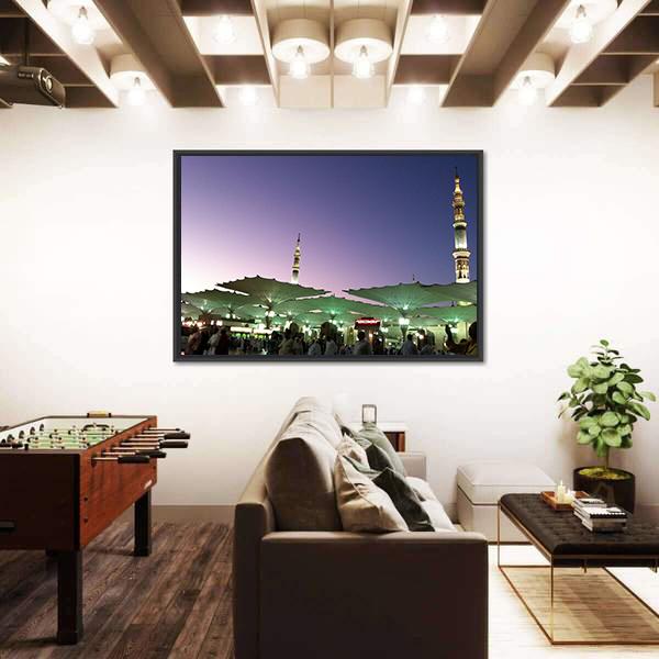 Umbrellas At An-Nabawi Mosque In Medinah Canvas Wall Art-3 Horizontal-Gallery Wrap-25" x 16"-Tiaracle