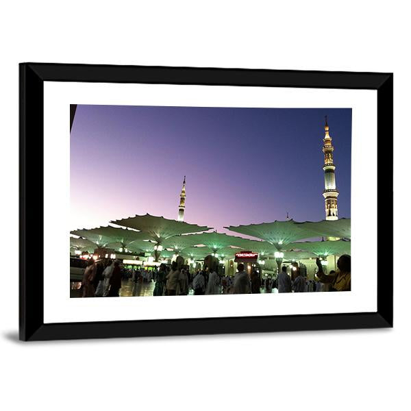 Umbrellas At An-Nabawi Mosque In Medinah Canvas Wall Art-3 Horizontal-Gallery Wrap-25" x 16"-Tiaracle