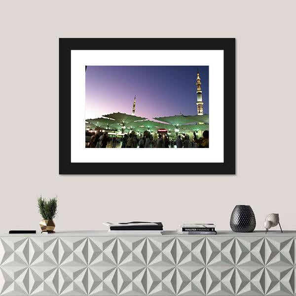 Umbrellas At An-Nabawi Mosque In Medinah Canvas Wall Art-3 Horizontal-Gallery Wrap-25" x 16"-Tiaracle