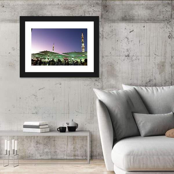 Umbrellas At An-Nabawi Mosque In Medinah Canvas Wall Art-3 Horizontal-Gallery Wrap-25" x 16"-Tiaracle