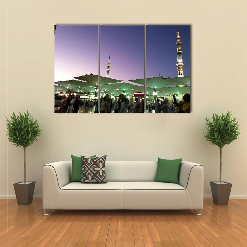 Umbrellas At An-Nabawi Mosque In Medinah Canvas Wall Art-3 Horizontal-Gallery Wrap-37" x 24"-Tiaracle