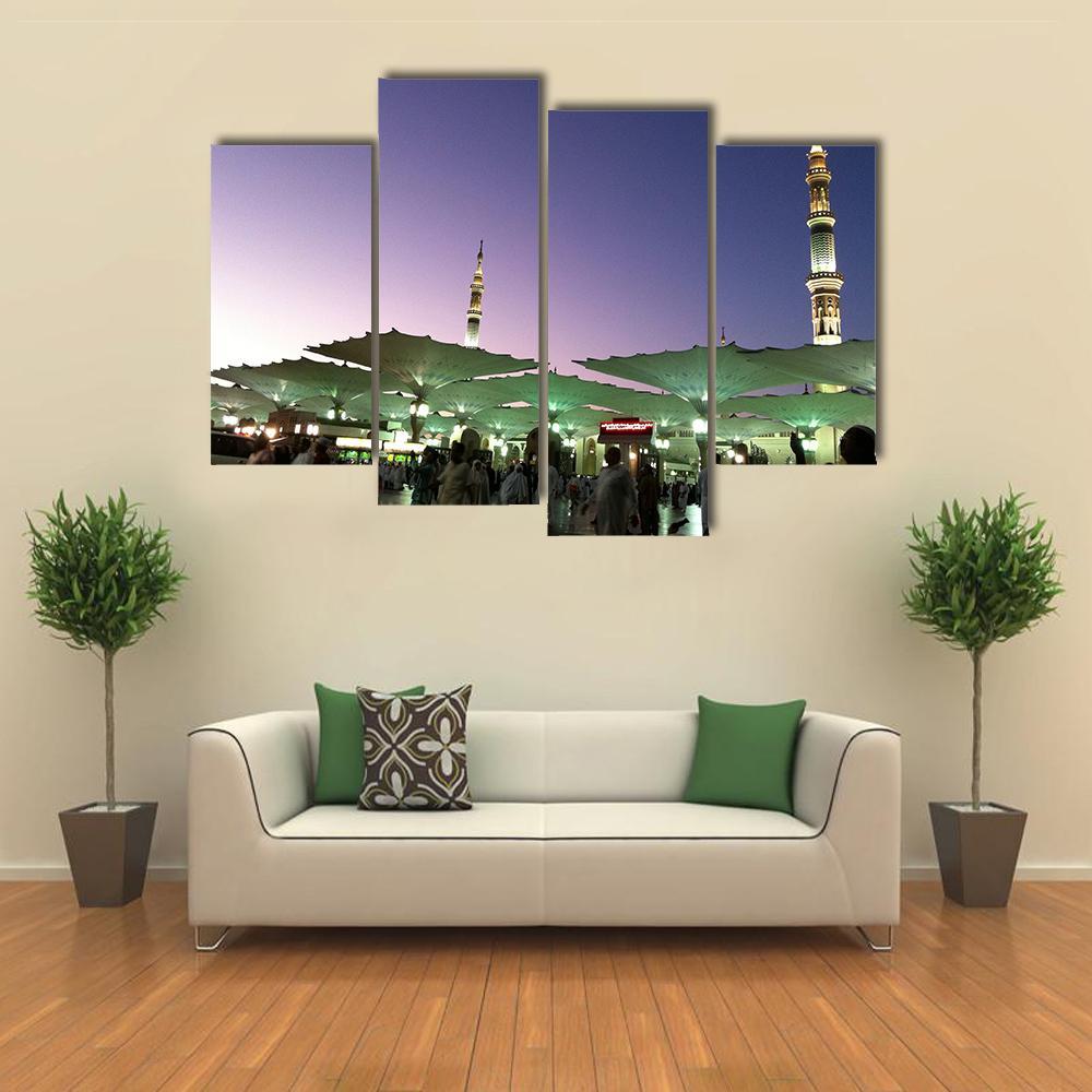 Umbrellas At An-Nabawi Mosque In Medinah Canvas Wall Art-4 Pop-Gallery Wrap-50" x 32"-Tiaracle