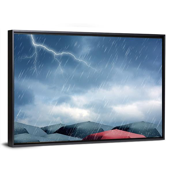 Umbrellas Under Rain Canvas Wall Art-3 Horizontal-Gallery Wrap-25" x 16"-Tiaracle