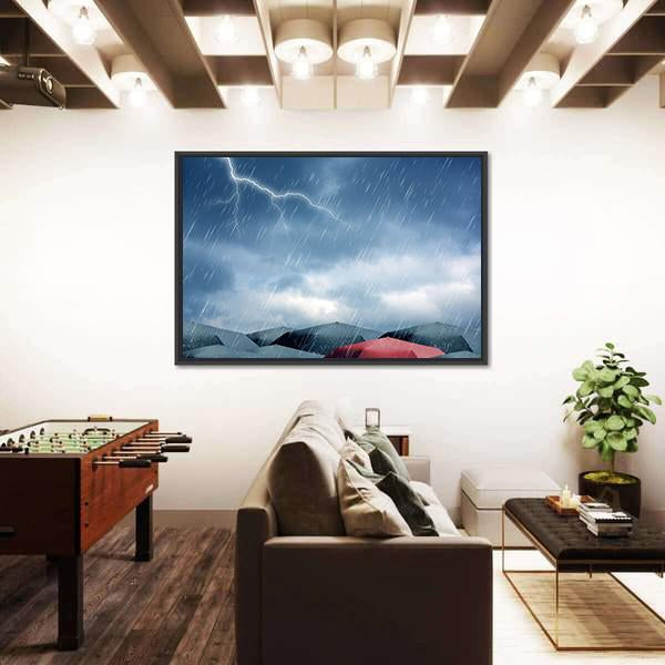 Umbrellas Under Rain Canvas Wall Art-3 Horizontal-Gallery Wrap-25" x 16"-Tiaracle