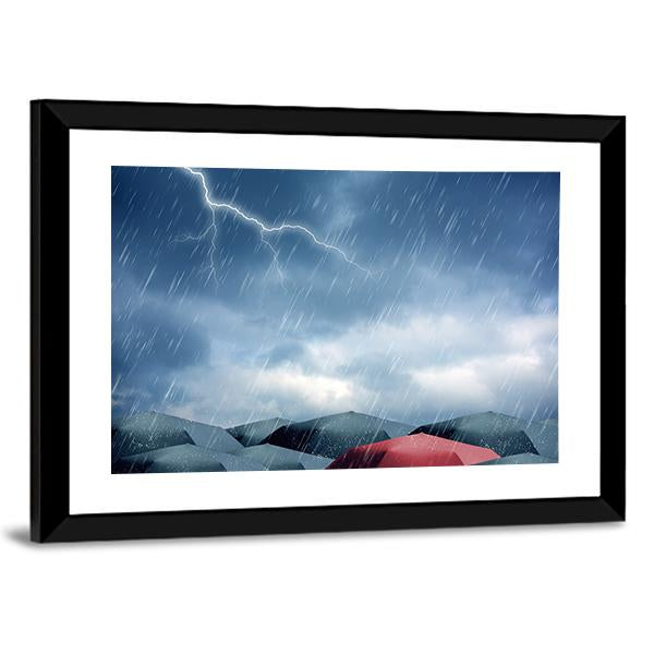 Umbrellas Under Rain Canvas Wall Art-3 Horizontal-Gallery Wrap-25" x 16"-Tiaracle