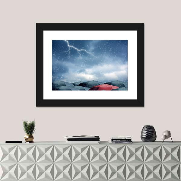 Umbrellas Under Rain Canvas Wall Art-3 Horizontal-Gallery Wrap-25" x 16"-Tiaracle