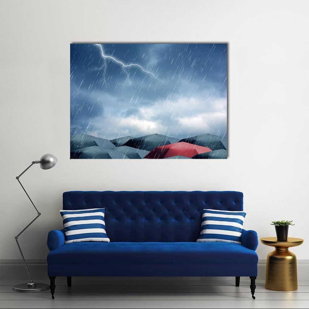 Umbrellas Under Rain Canvas Wall Art-1 Piece-Gallery Wrap-48" x 32"-Tiaracle