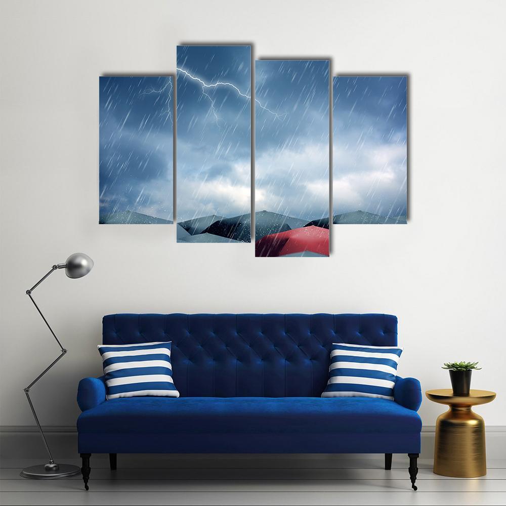 Umbrellas Under Rain Canvas Wall Art-4 Pop-Gallery Wrap-50" x 32"-Tiaracle