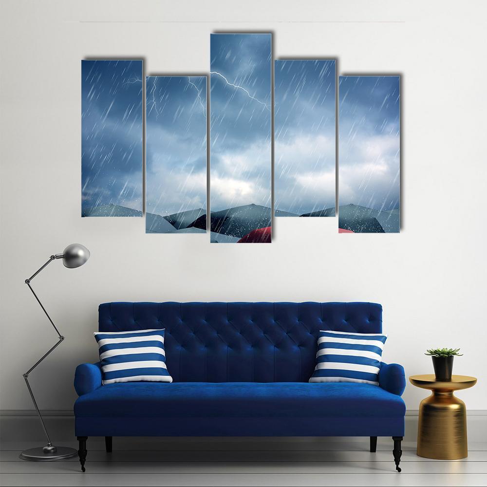 Umbrellas Under Rain Canvas Wall Art-5 Pop-Gallery Wrap-47" x 32"-Tiaracle