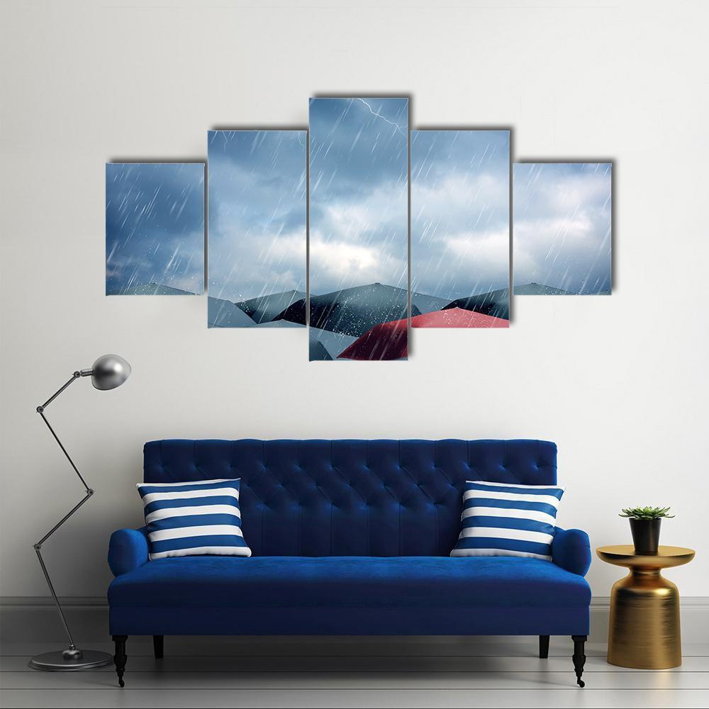 Umbrellas Under Rain Canvas Wall Art-5 Star-Gallery Wrap-62" x 32"-Tiaracle